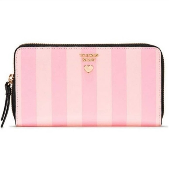 Victoria's Secret Handbags - Victoria's Secret Classic Pink Signature Stripe Zip Around Wallet - NWT - HTF